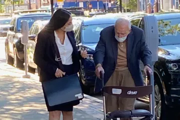 Former cardinal Theodore McCarrick outside the Dedham District Court on Friday, Sept. 3.